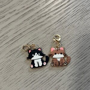 Cute Cat Charm Pair - Black & Brown Kitty Zipper Pulls